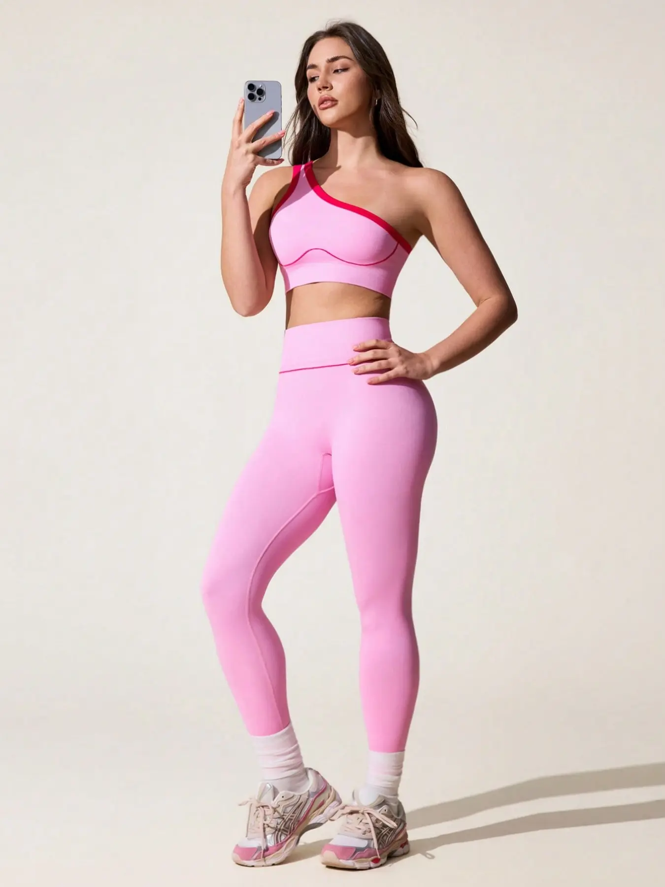 Women'S Two-Piece Set, Colorblock High-Waist Yoga Bra with Breathable Side Straps, Comfortable Gym Workout Clothes, Perfect Fitness