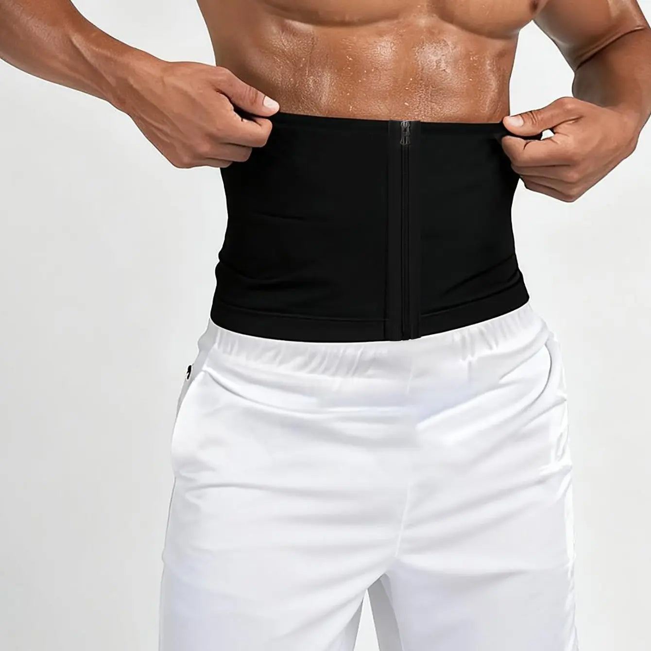 Men'S Waist Trainer Trimmer Zipper Sweat Belt, Fitness Waist Trainer, Lower Belly Fat Reduction, Sporty Design, All-Season Workout Accessory