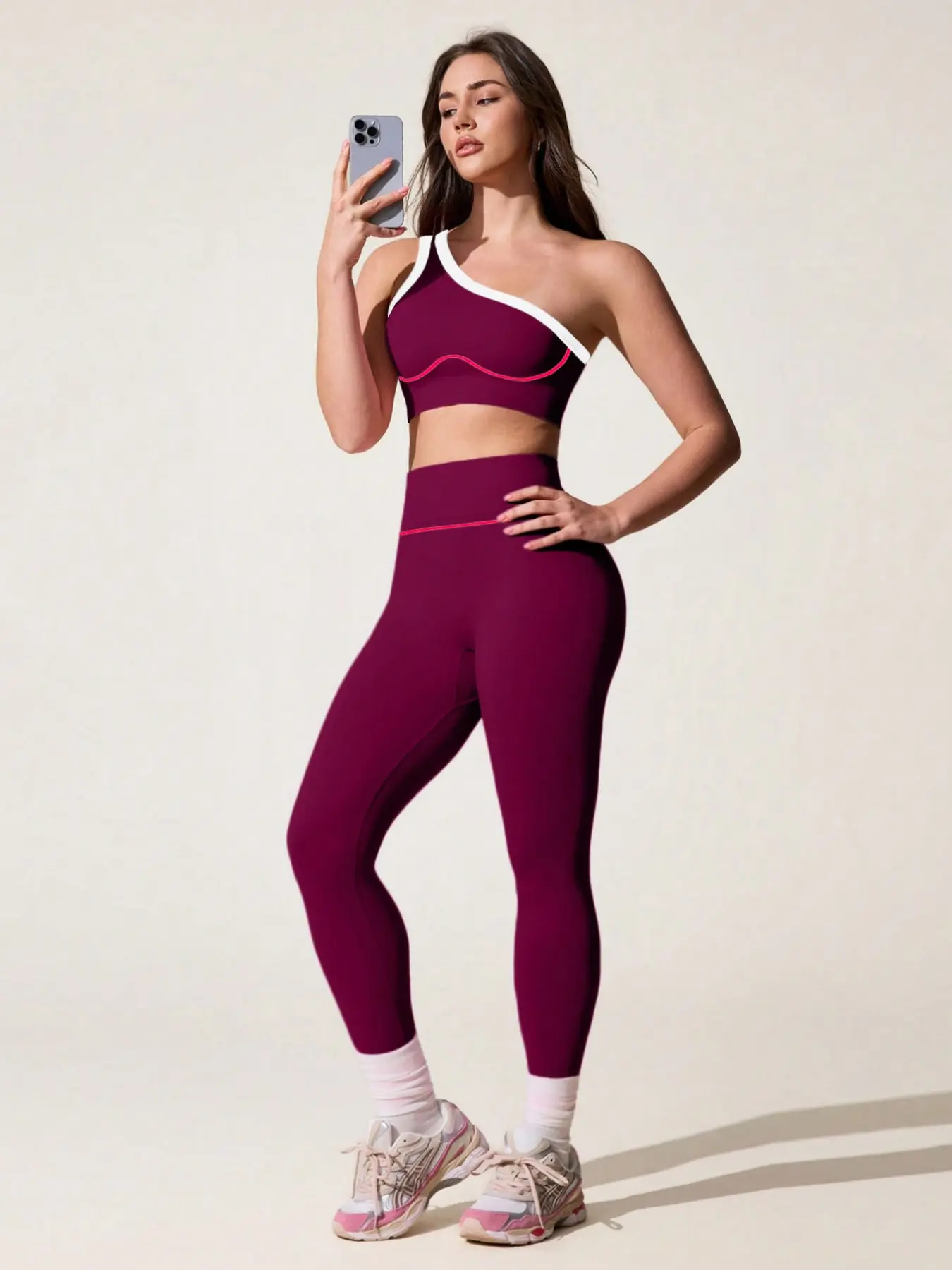 Women'S Two-Piece Set, Colorblock High-Waist Yoga Bra with Breathable Side Straps, Comfortable Gym Workout Clothes, Perfect Fitness