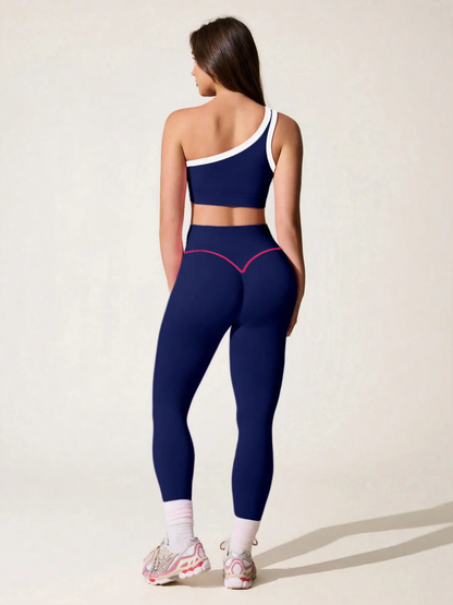 Women'S Two-Piece Set, Colorblock High-Waist Yoga Bra with Breathable Side Straps, Comfortable Gym Workout Clothes, Perfect Fitness