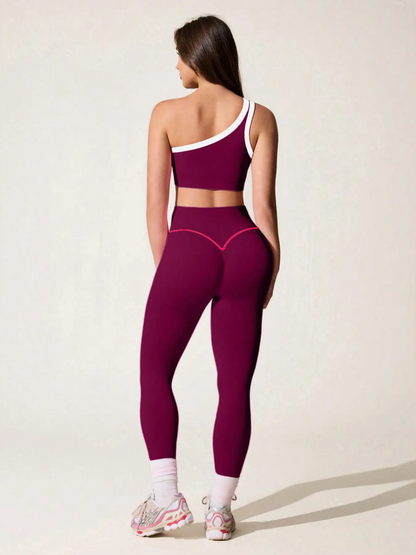 Women'S Two-Piece Set, Colorblock High-Waist Yoga Bra with Breathable Side Straps, Comfortable Gym Workout Clothes, Perfect Fitness